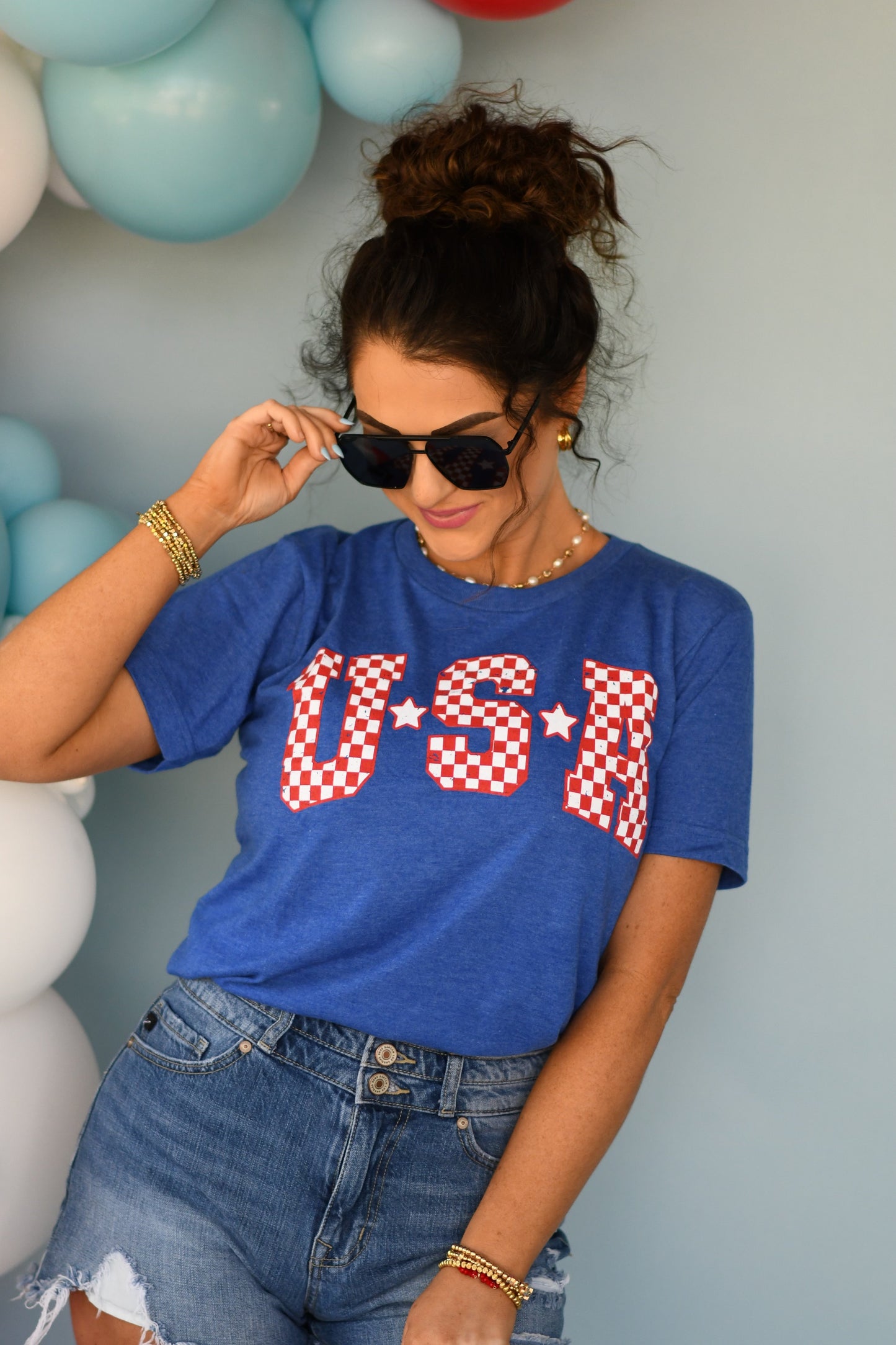 Blue Checkered USA Tee