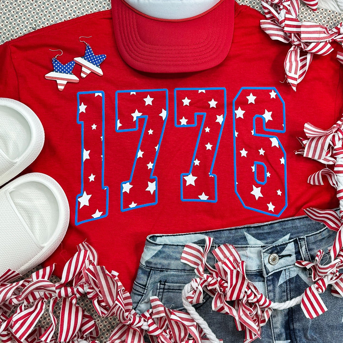 1776 Blue PUFF White Stars Everyday Tee