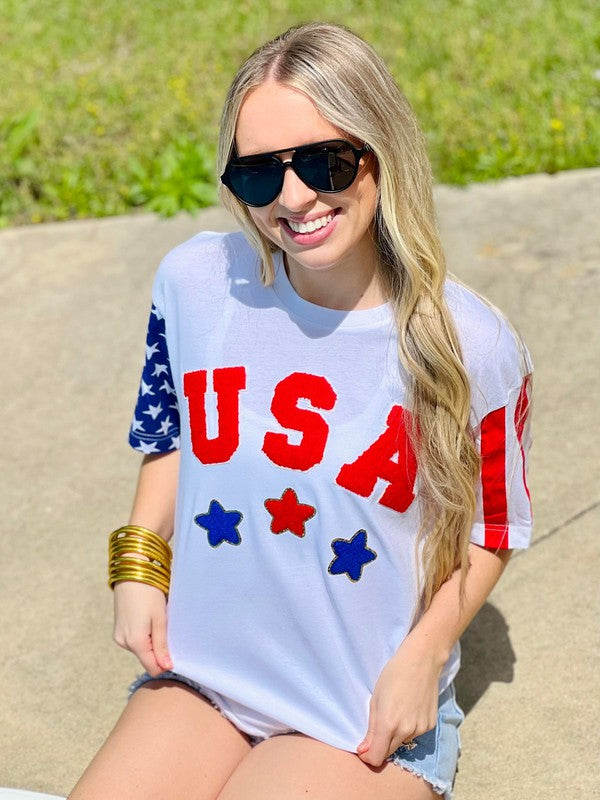 USA Stars And Stripes Chenille Patch Tee