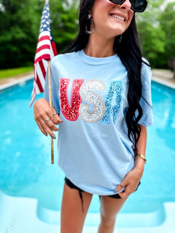 USA Faux Patriotic Sequin Tee