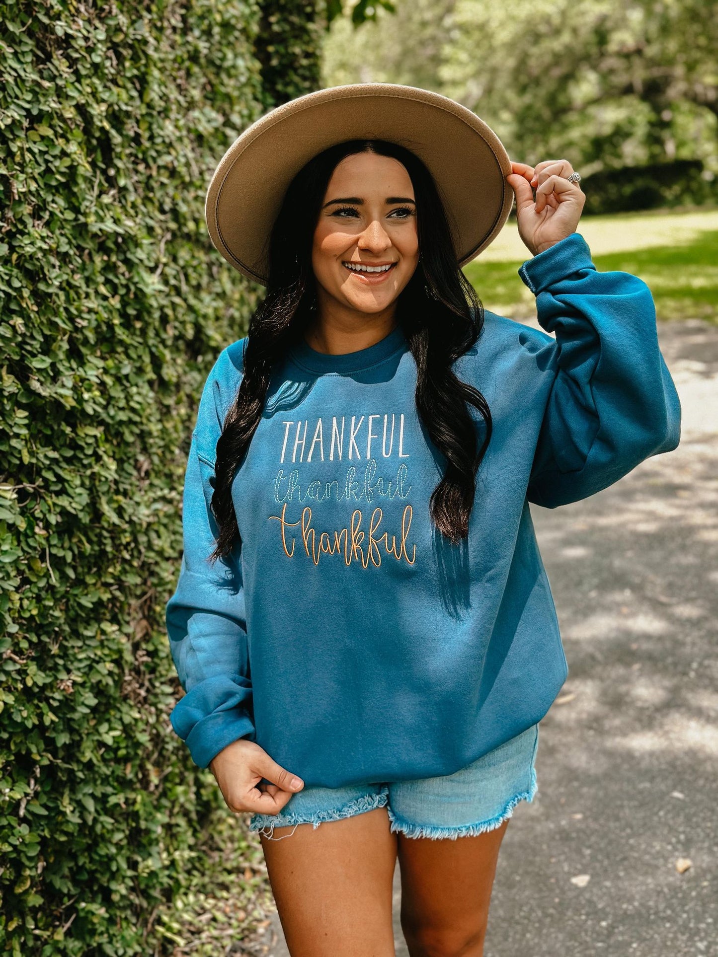 Thankful Trio Multi Color Embroidered Sweatshirt
