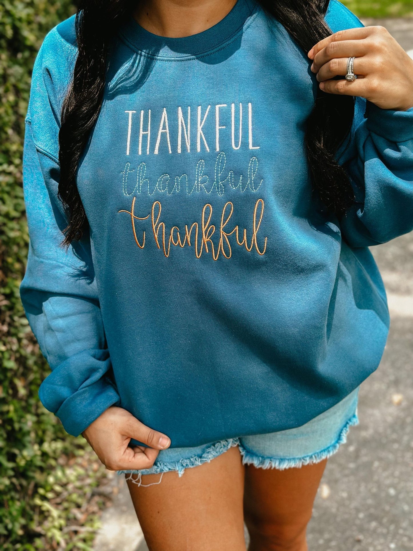 Thankful Trio Multi Color Embroidered Sweatshirt