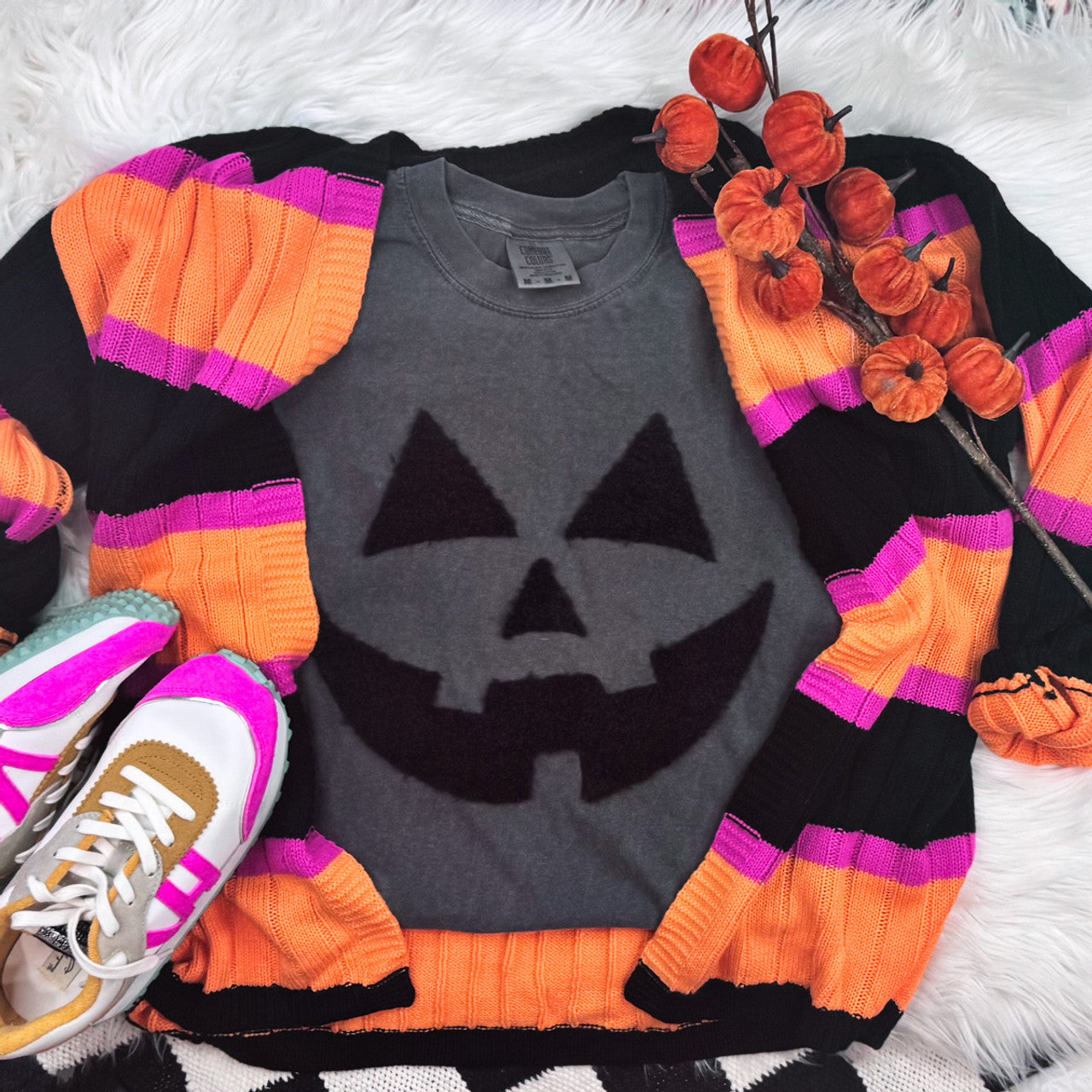 Jack-o-lantern Neon Pink Fluffy Tee