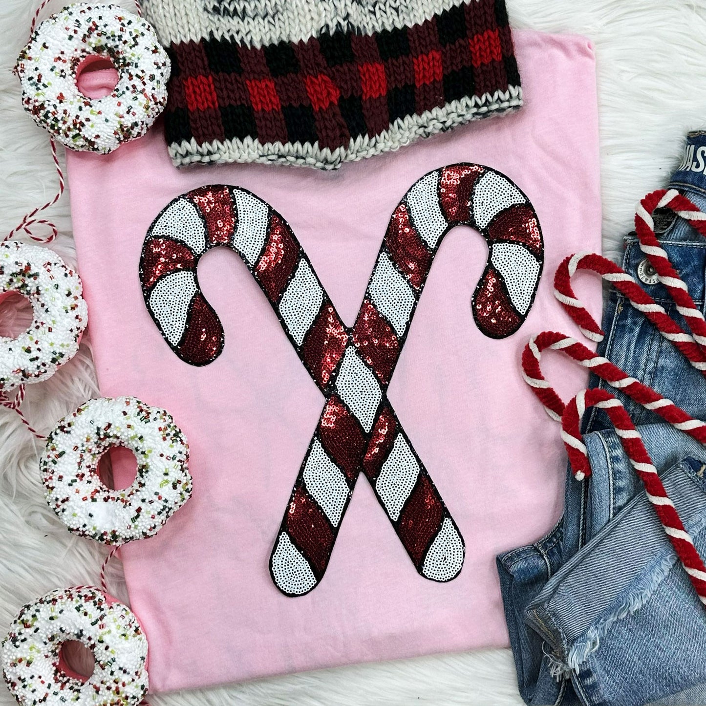 Sequin Candy Cane Patch Blossom Tee