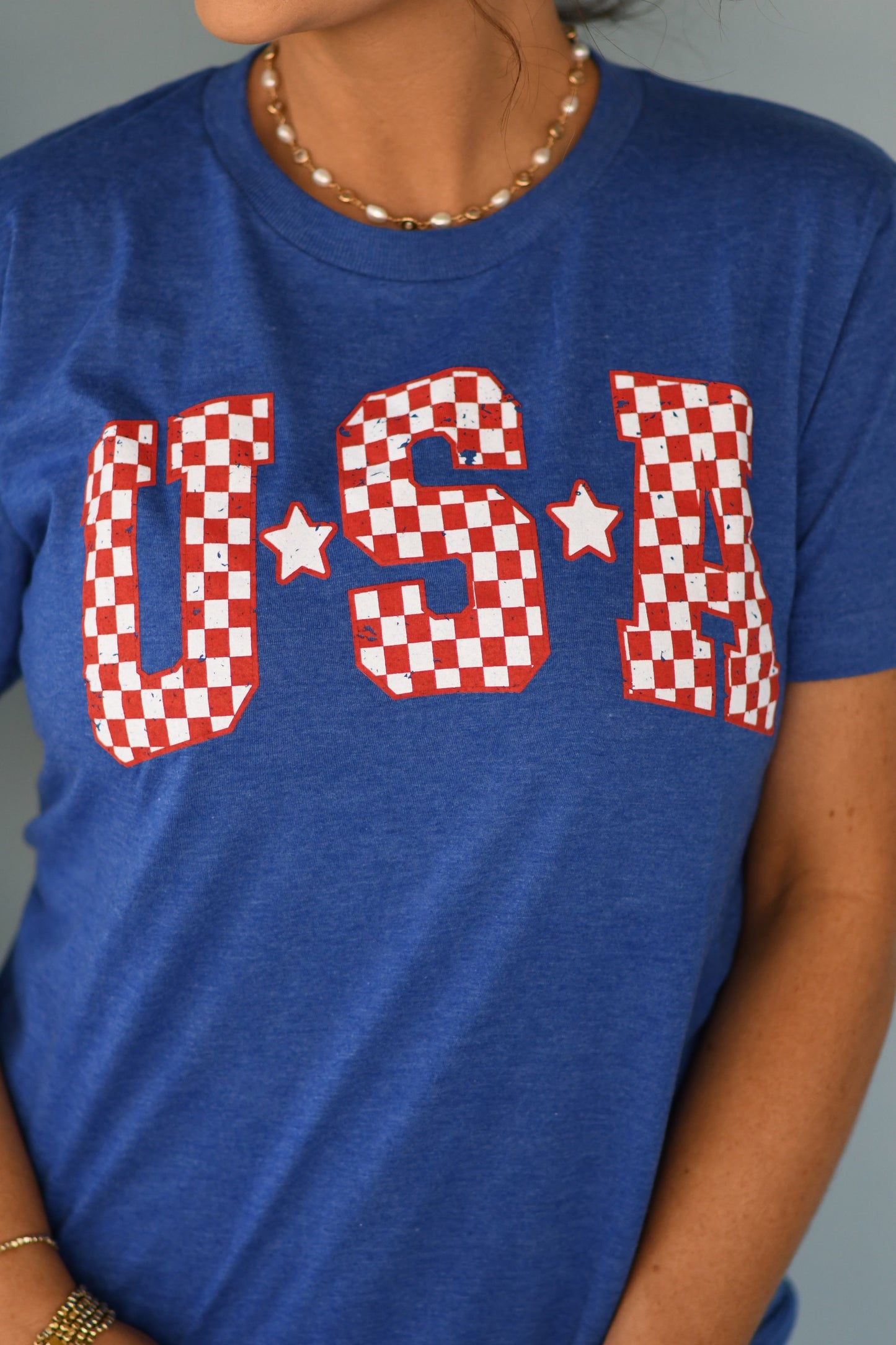 Blue Checkered USA Tee
