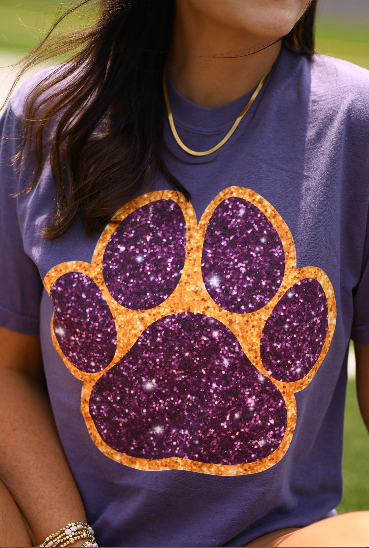 Purple & Gold Faux Glitter Paw Print Tee