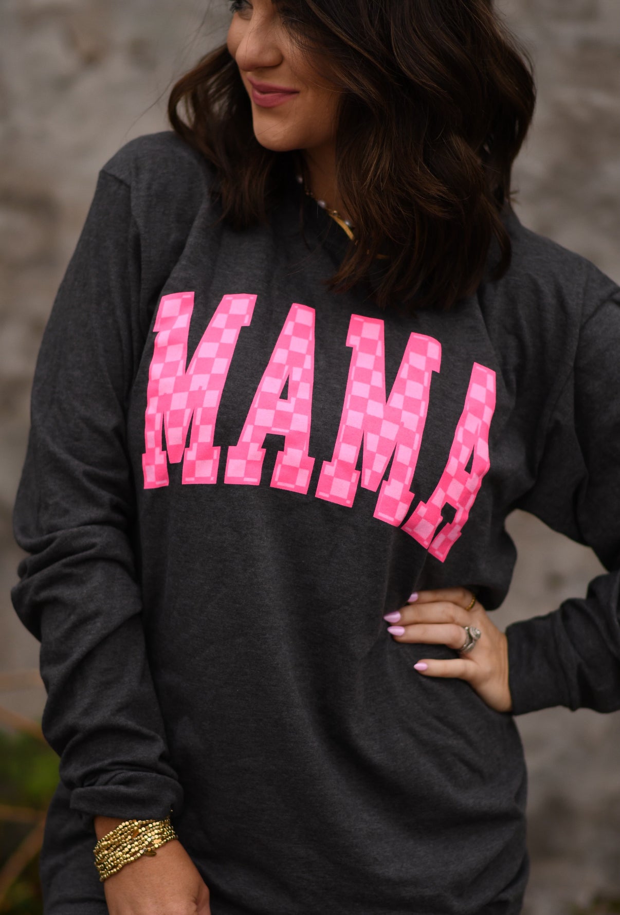 Neon Checkered MAMA Long Sleeve Tee