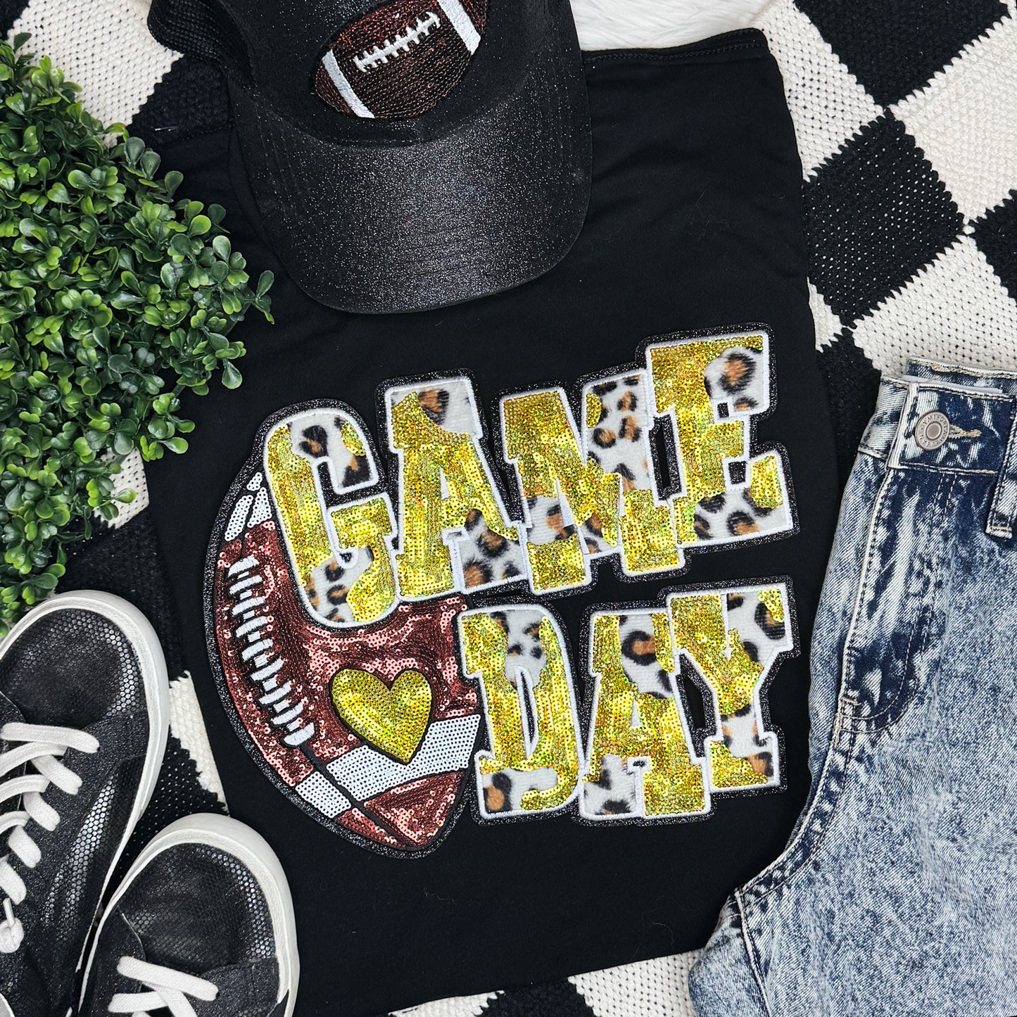Sequin Football & Leopard Tee