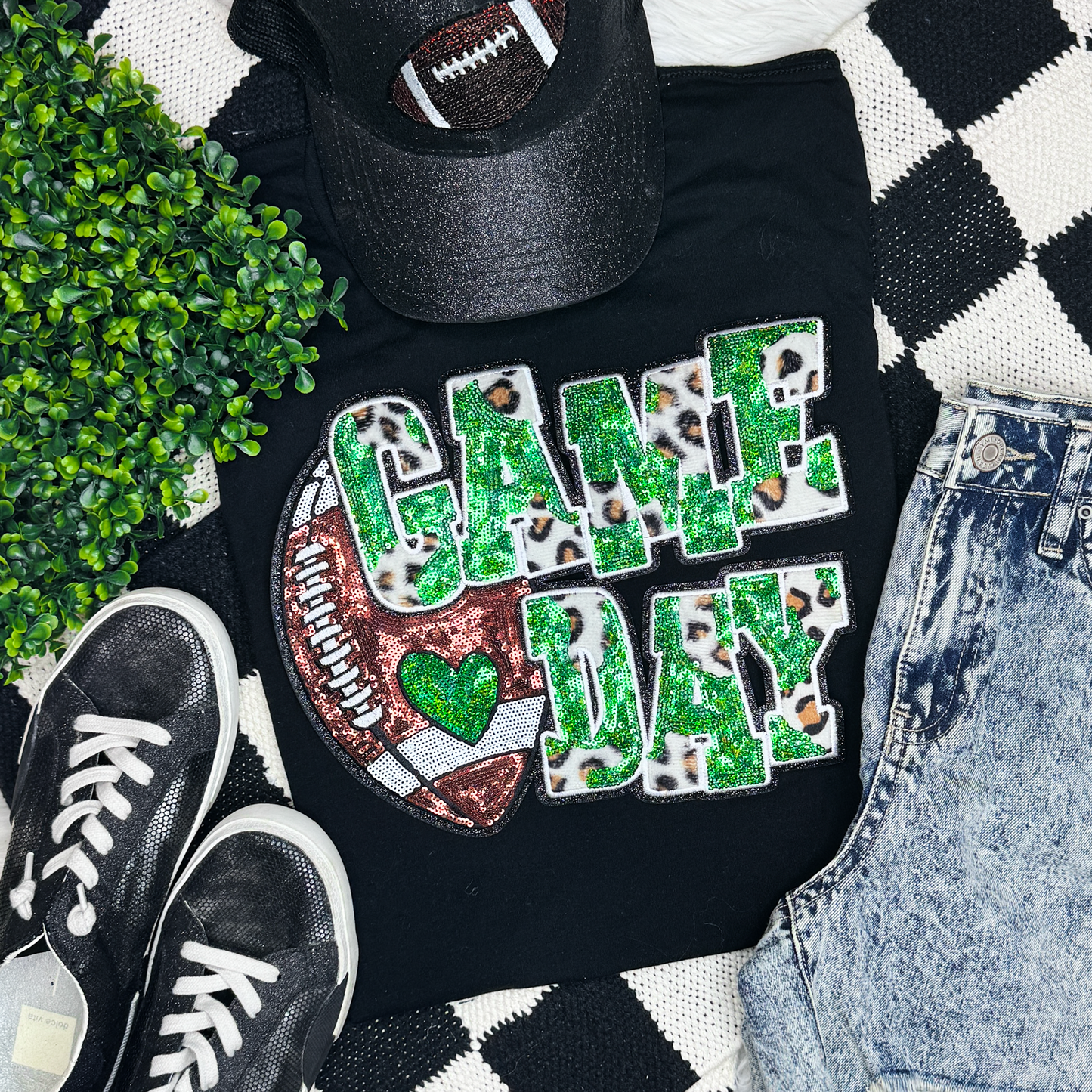 Sequin Football & Leopard Tee