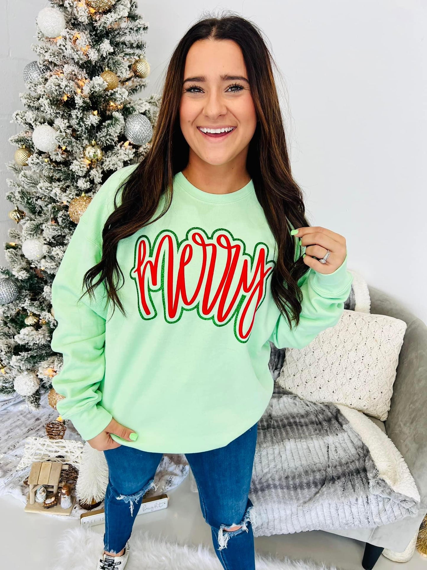 Merry in Glitter Puff Sweatshirt