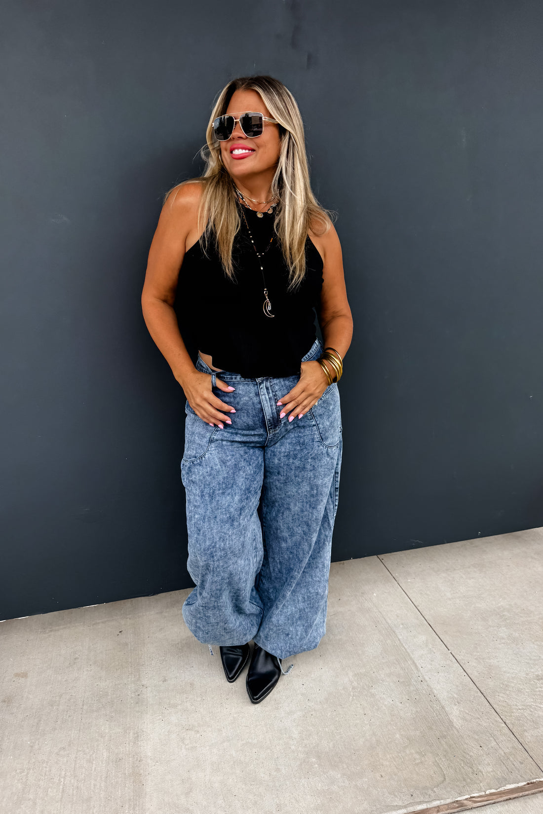 CHARLIE CINCH HEM WIDE LEG JEANS