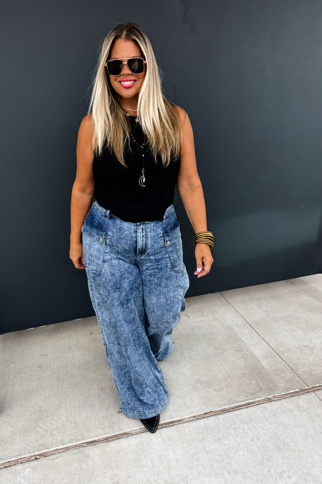 CHARLIE CINCH HEM WIDE LEG JEANS