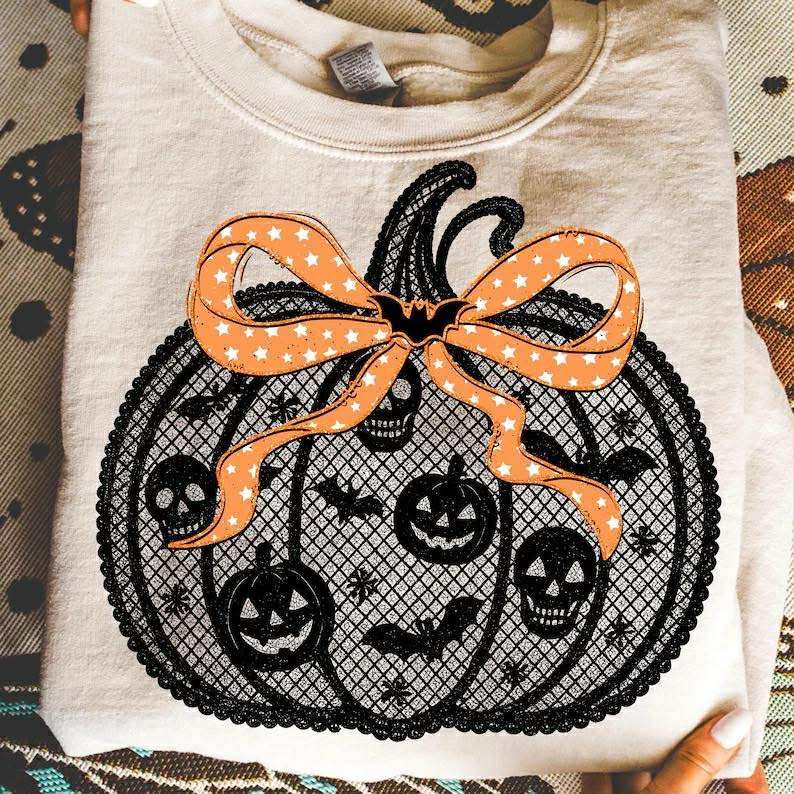 Faux Lace Pumpkin Sweatshirt
