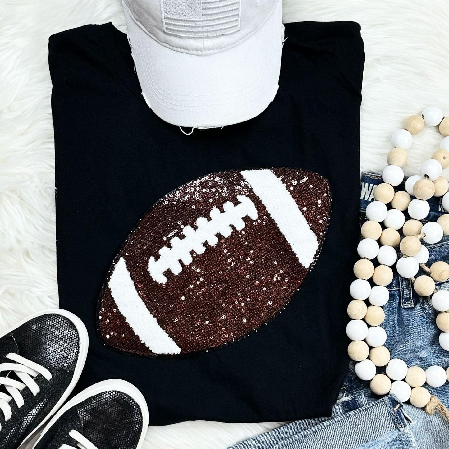 Sequin Football Chenille Patch Everyday Tee