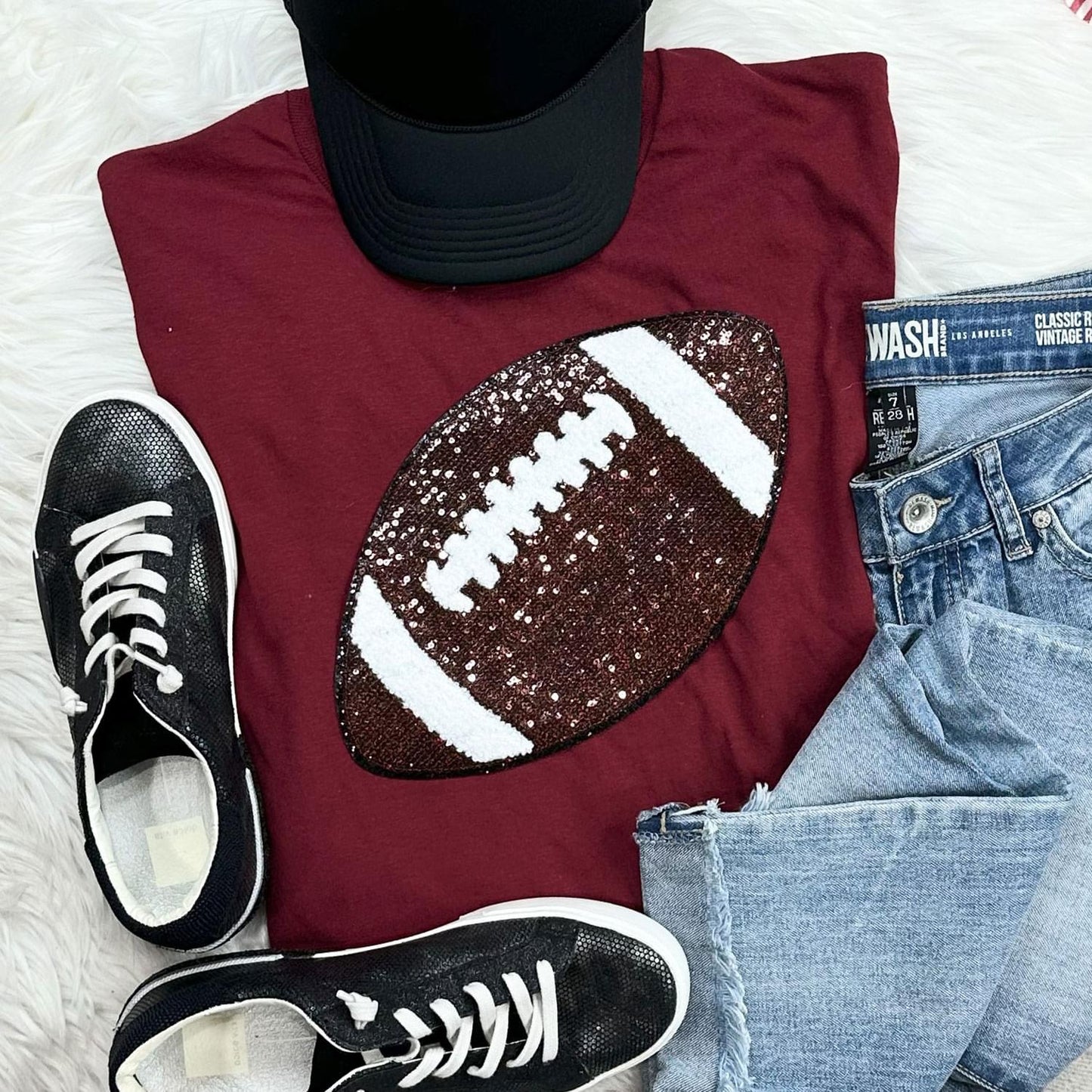 Sequin Football Chenille Patch Everyday Tee