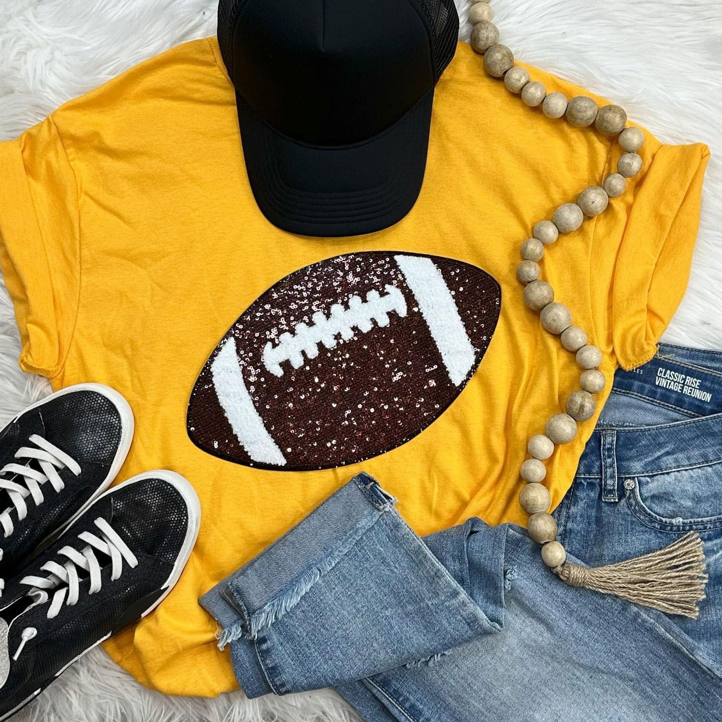 Sequin Football Chenille Patch Everyday Tee