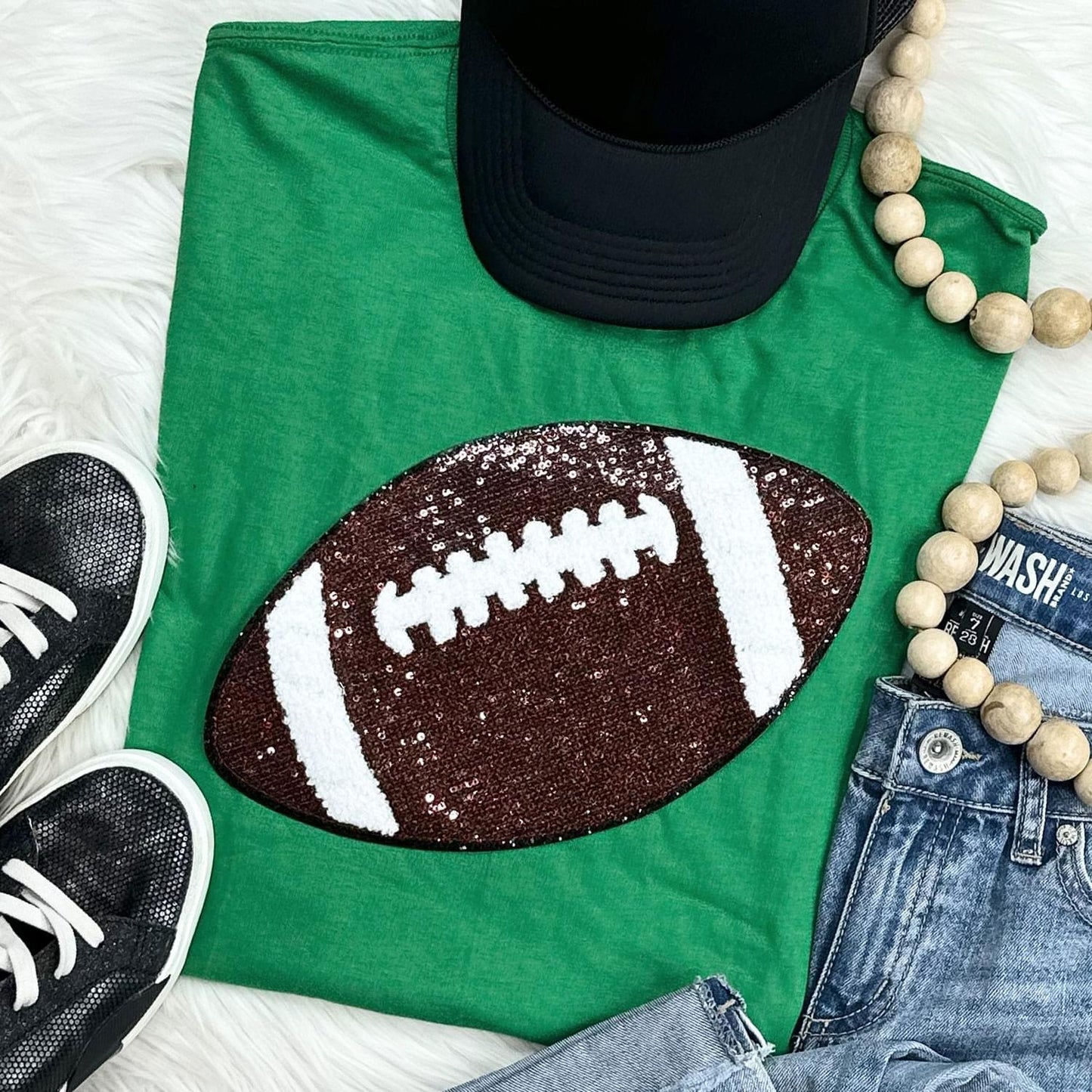 Sequin Football Chenille Patch Everyday Tee