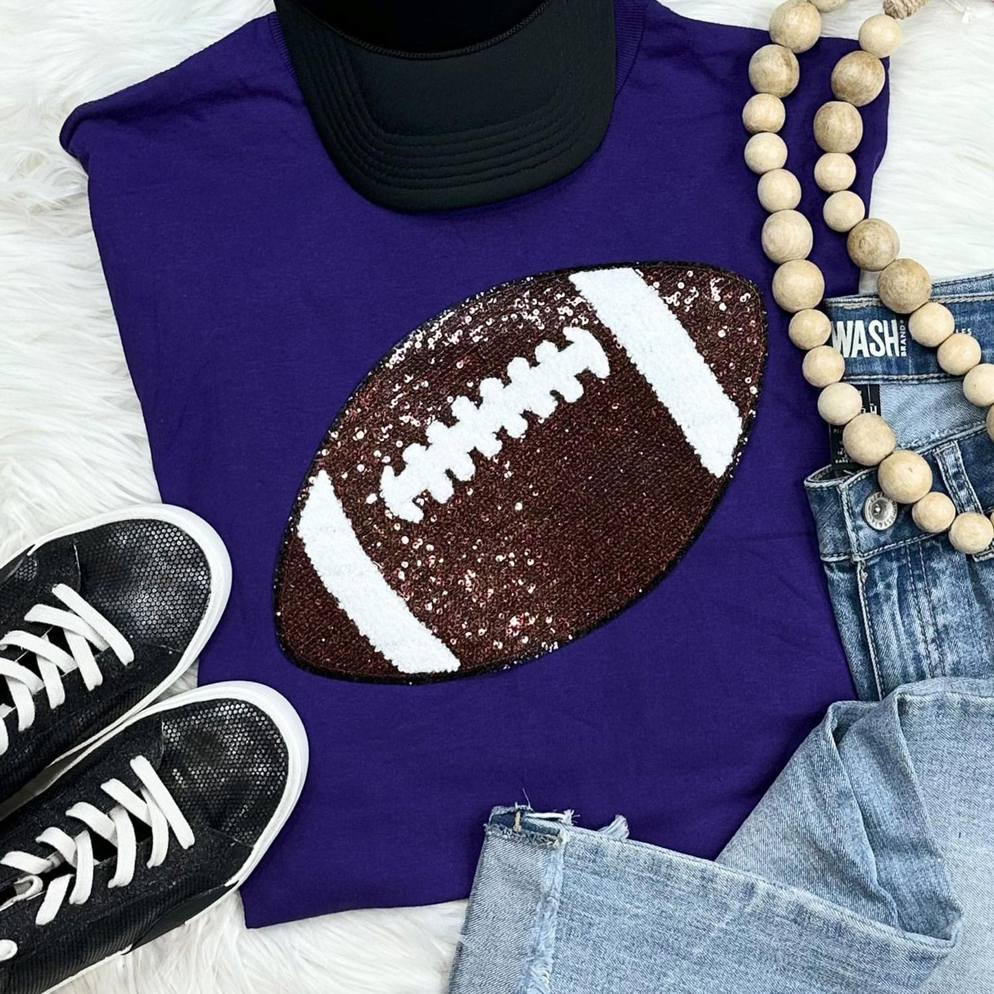 Sequin Football Chenille Patch Everyday Tee