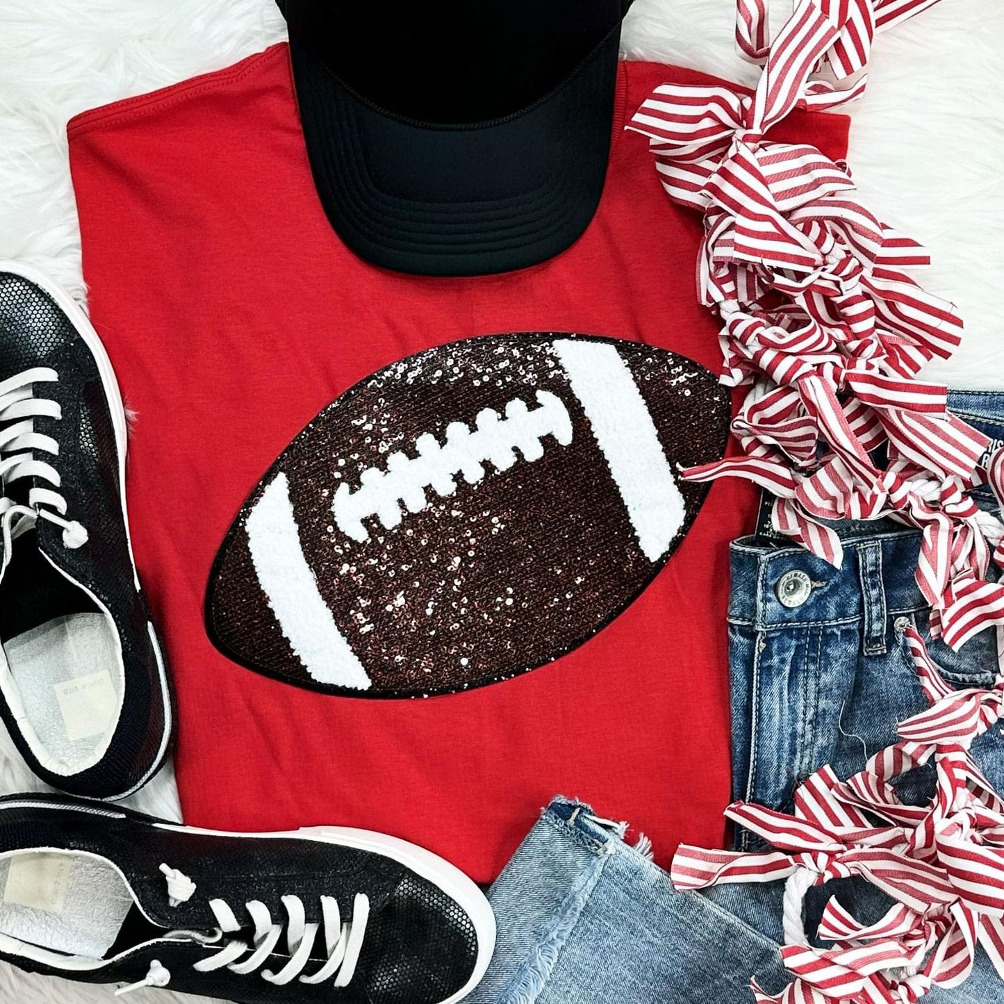 Sequin Football Chenille Patch Everyday Tee