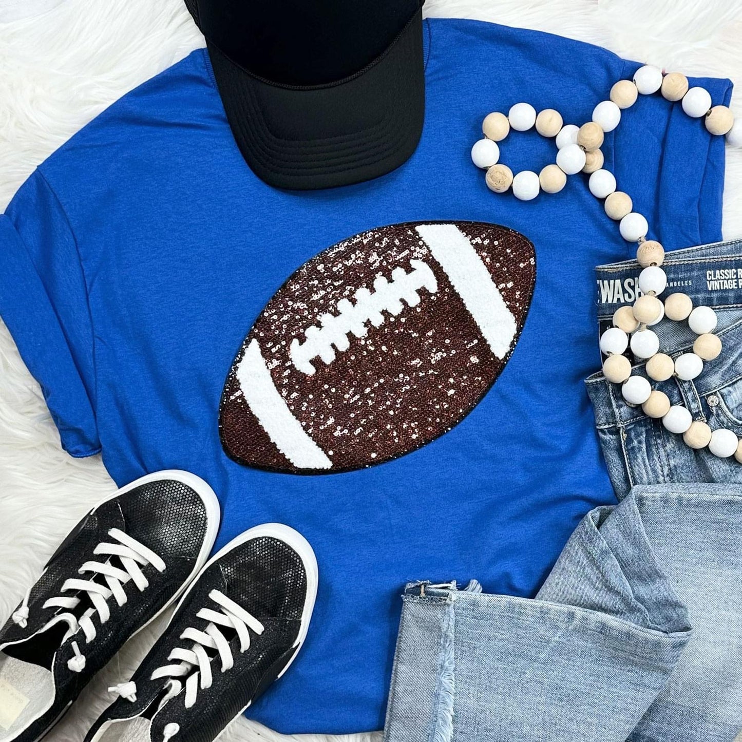 Sequin Football Chenille Patch Everyday Tee