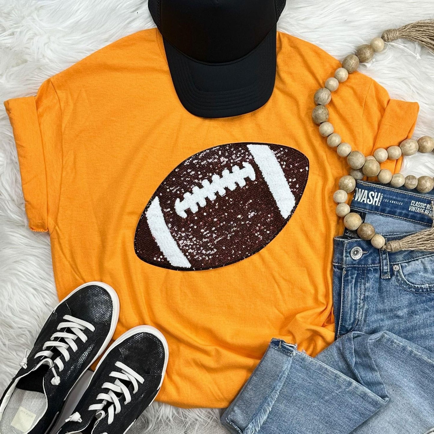 Sequin Football Chenille Patch Everyday Tee