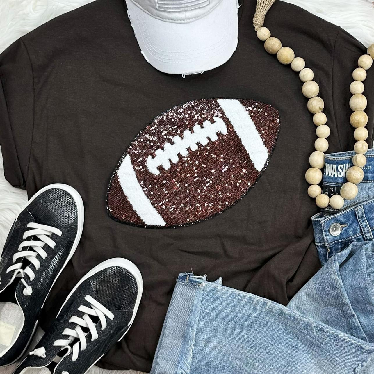Sequin Football Chenille Patch Everyday Tee