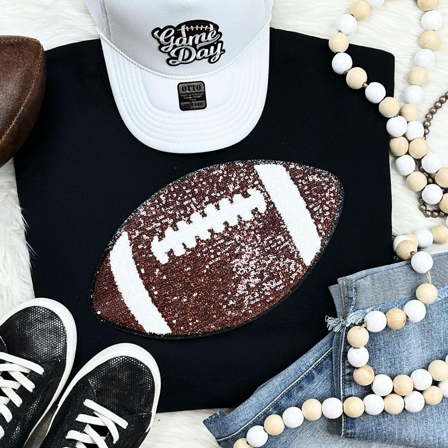 Sequins Football Chenille Patch Crewneck