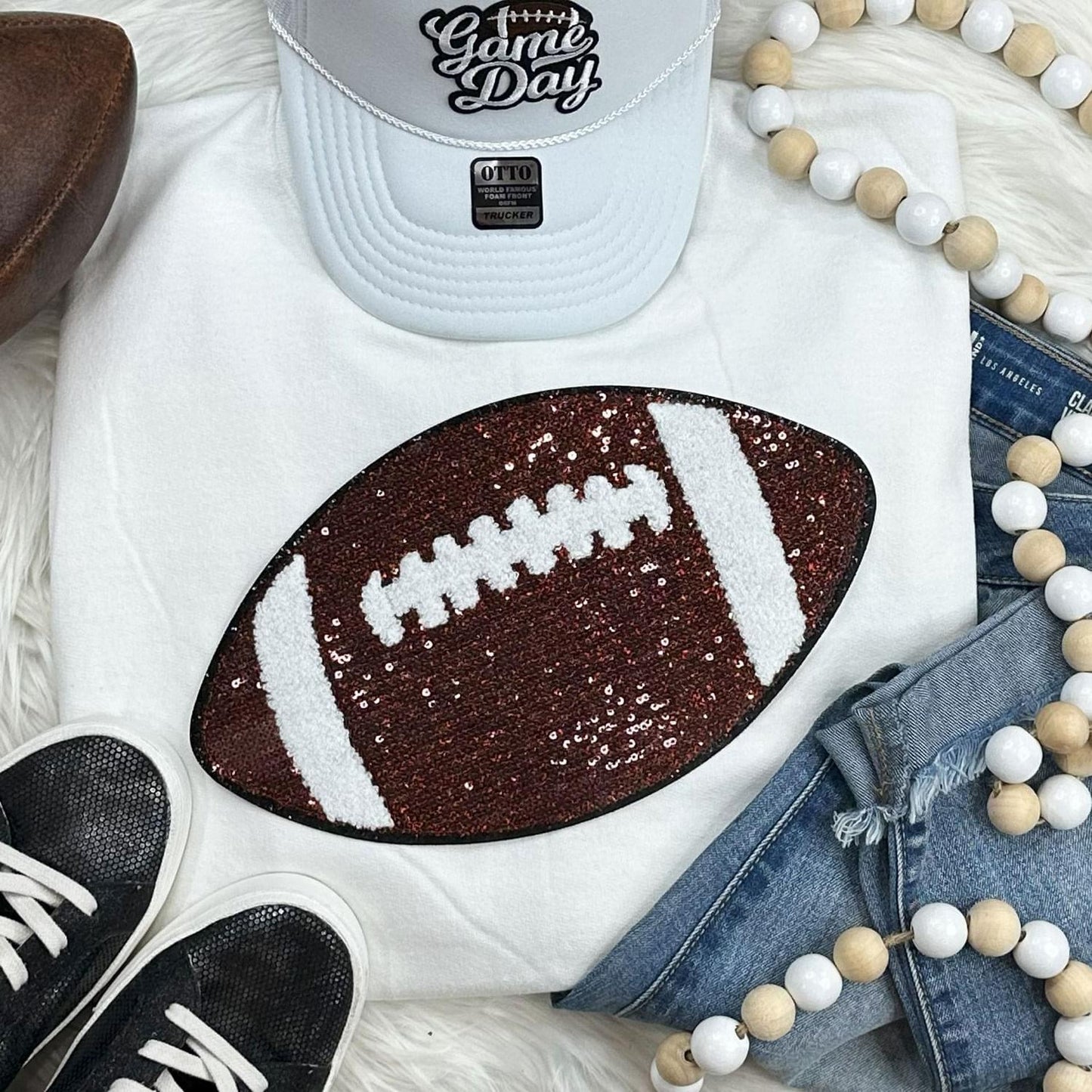 Sequins Football Chenille Patch Crewneck