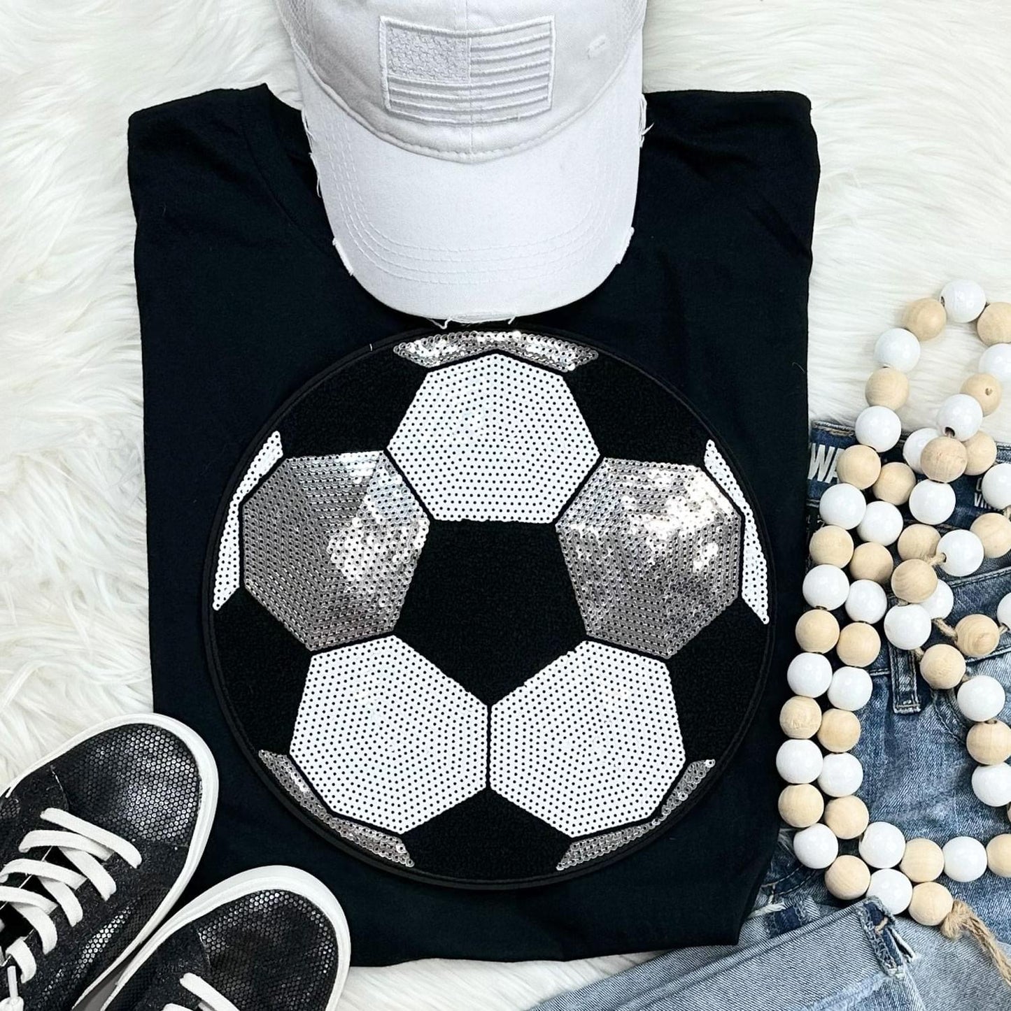 Sequin Soccer Chenille Patch Everyday Tee
