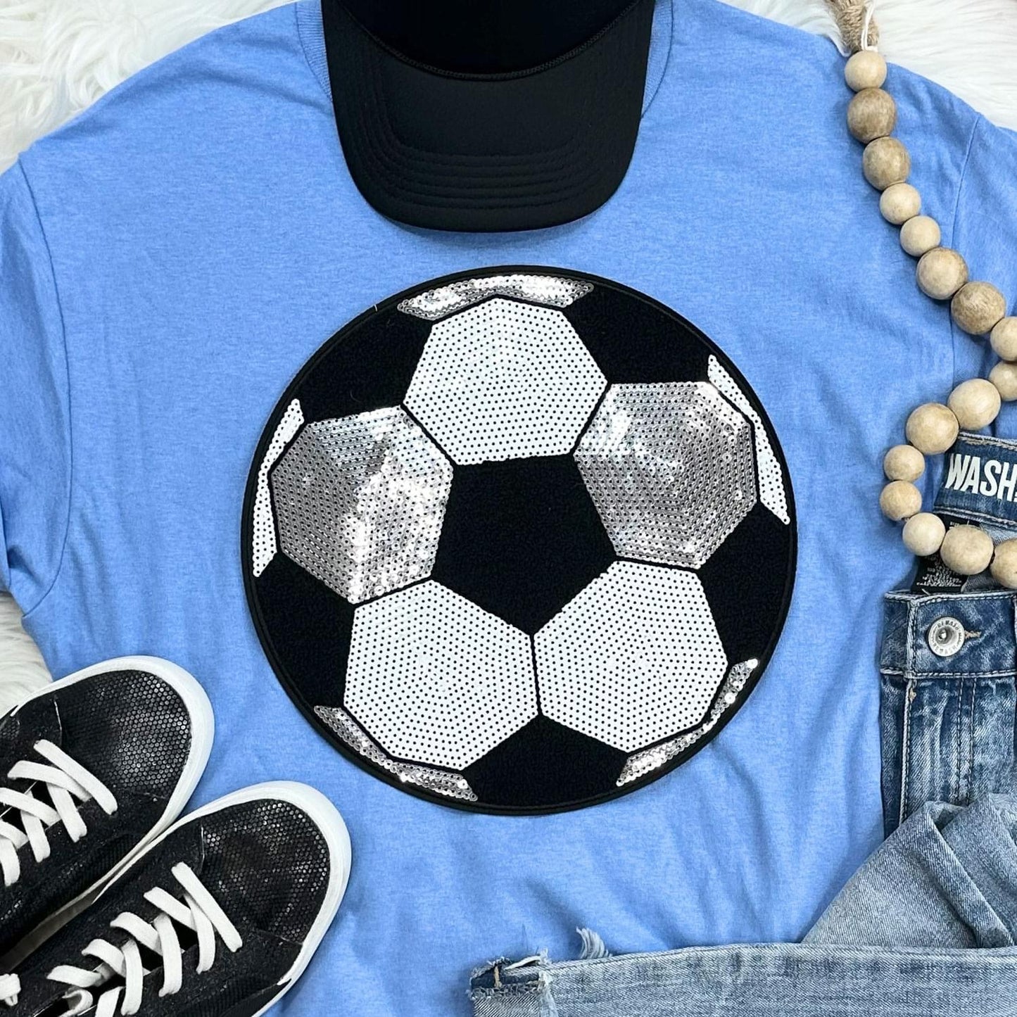 Sequin Soccer Chenille Patch Everyday Tee