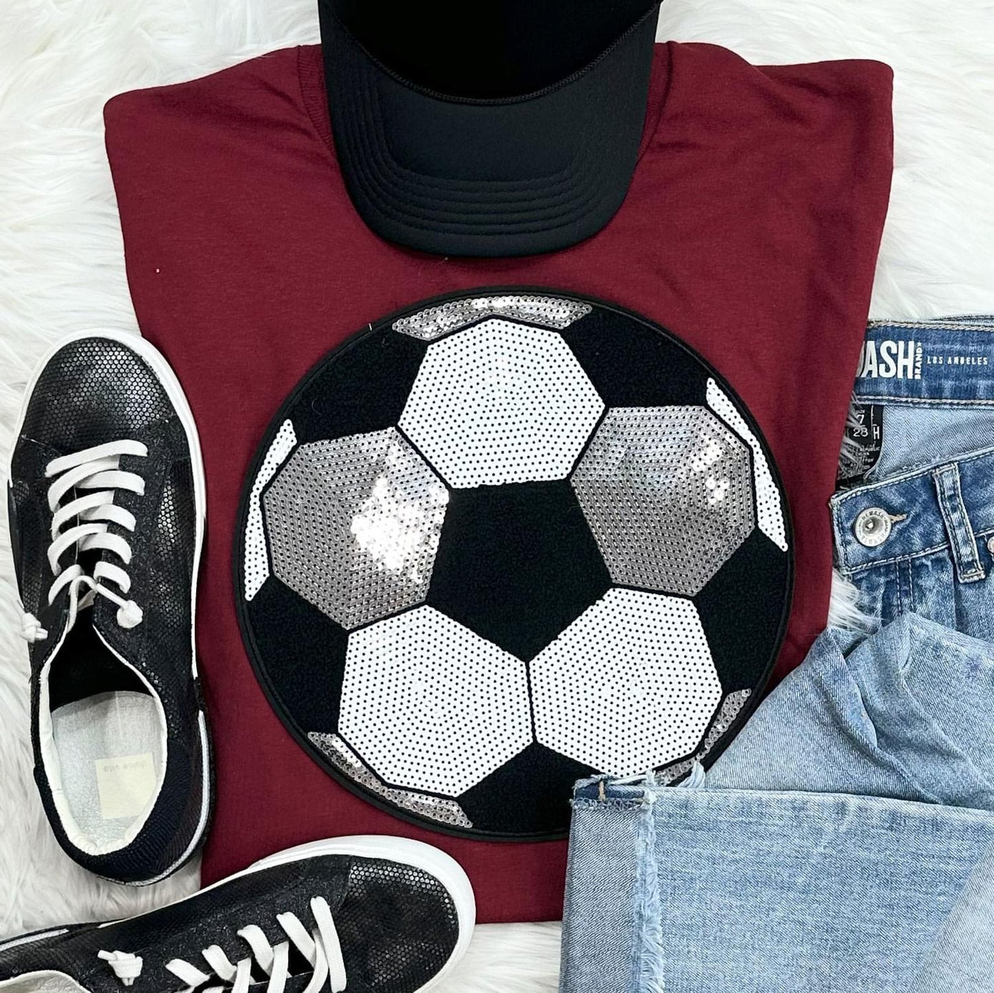 Sequin Soccer Chenille Patch Everyday Tee