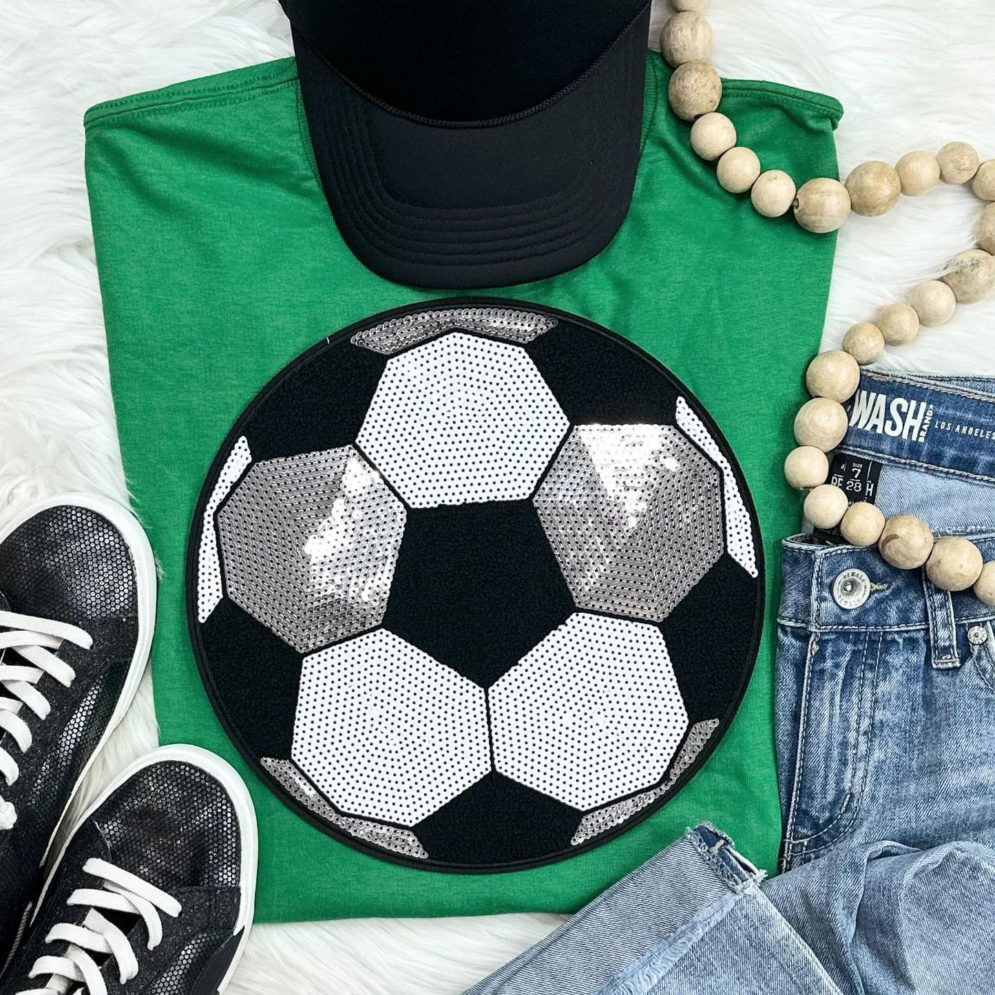 Sequin Soccer Chenille Patch Everyday Tee