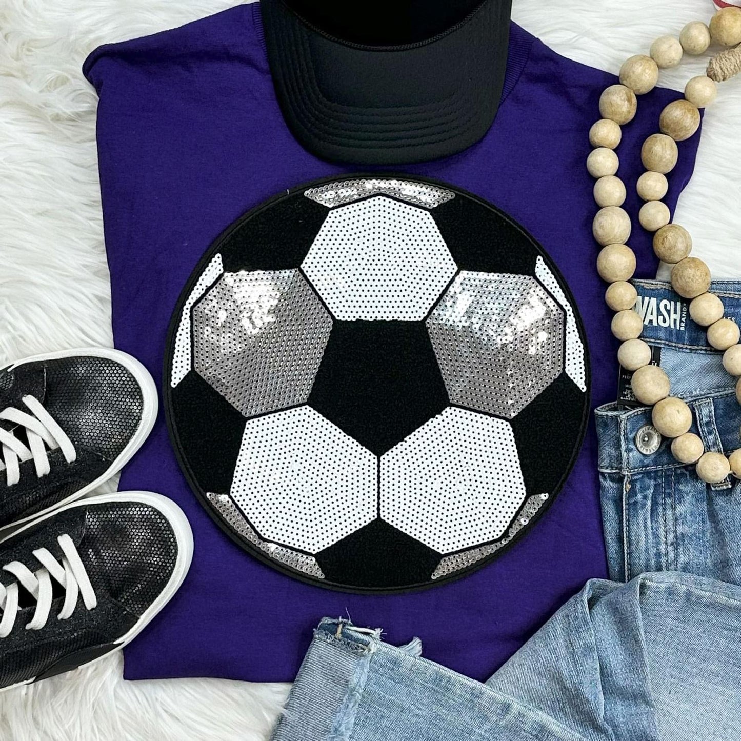 Sequin Soccer Chenille Patch Everyday Tee