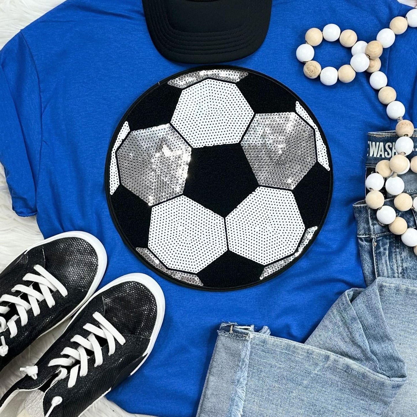 Sequin Soccer Chenille Patch Everyday Tee