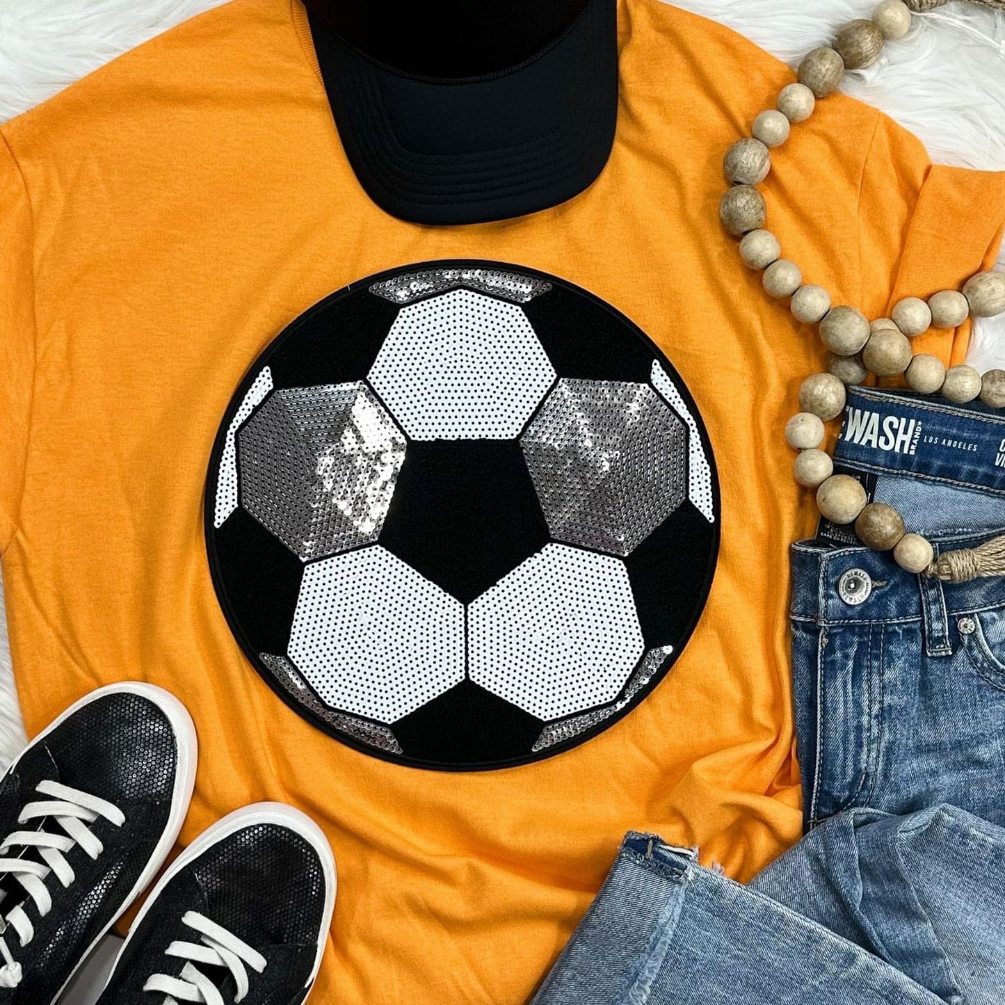 Sequin Soccer Chenille Patch Everyday Tee