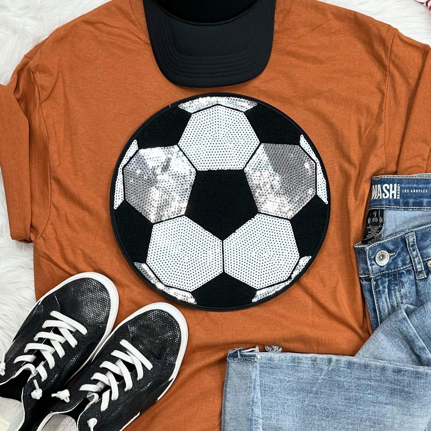 Sequin Soccer Chenille Patch Everyday Tee