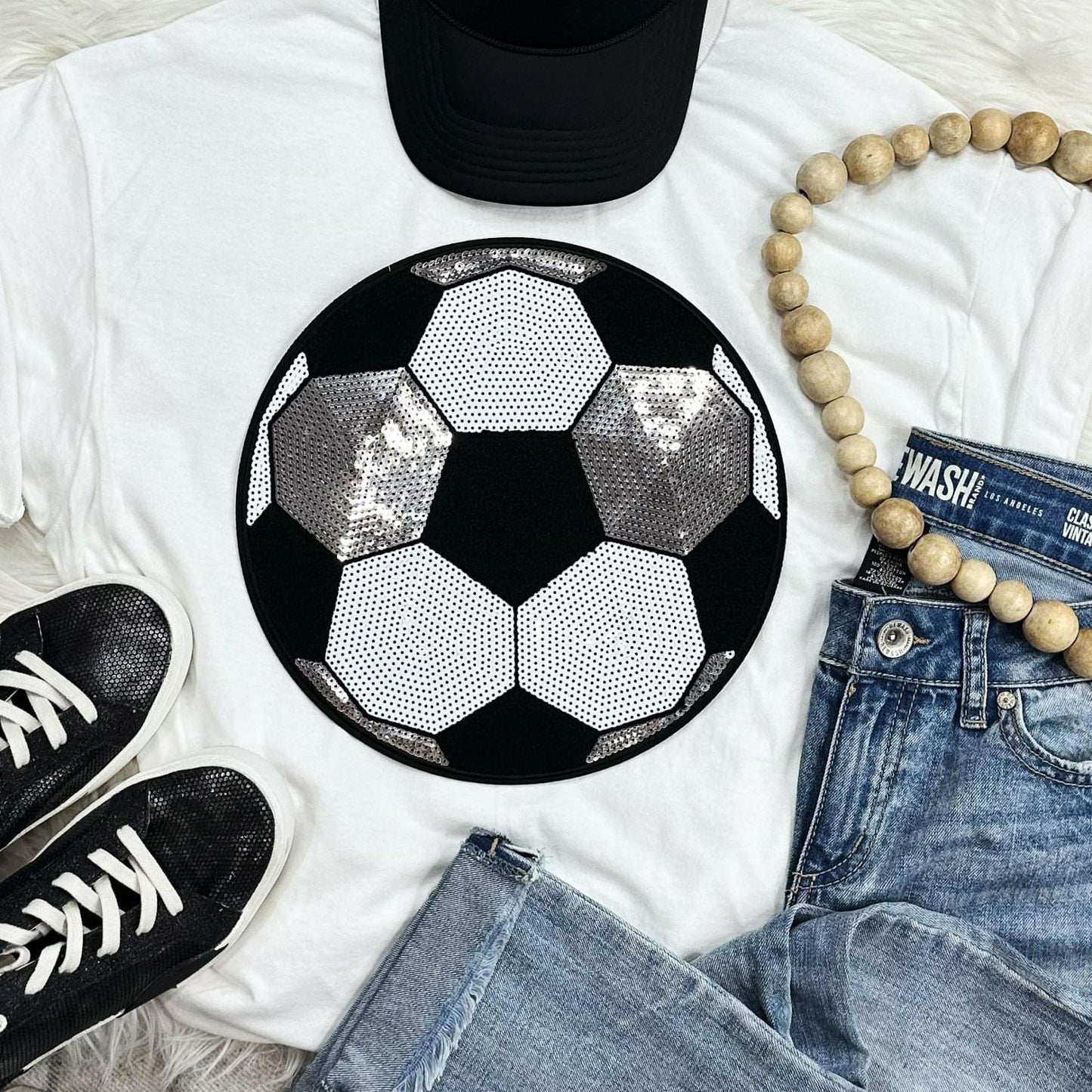 Sequin Soccer Chenille Patch Everyday Tee