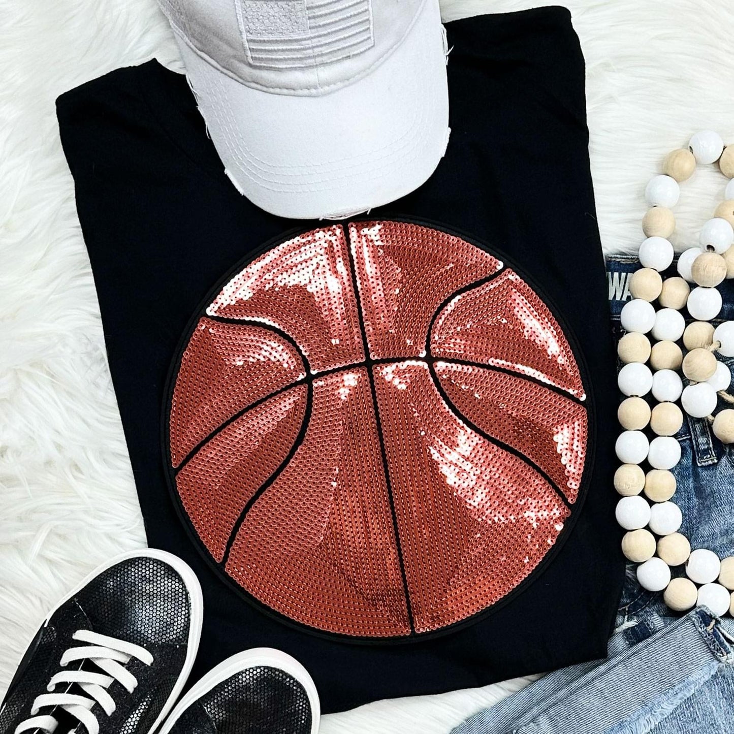 Sequin Basketball Chenille Patch Everyday Tee