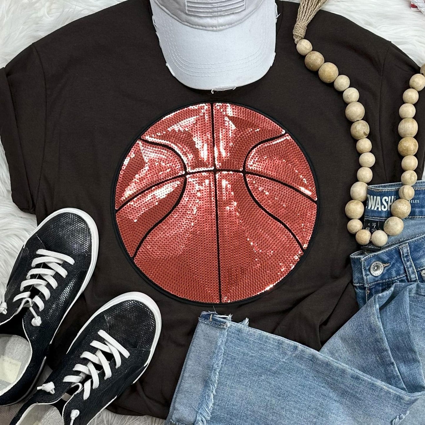 Sequin Basketball Chenille Patch Everyday Tee