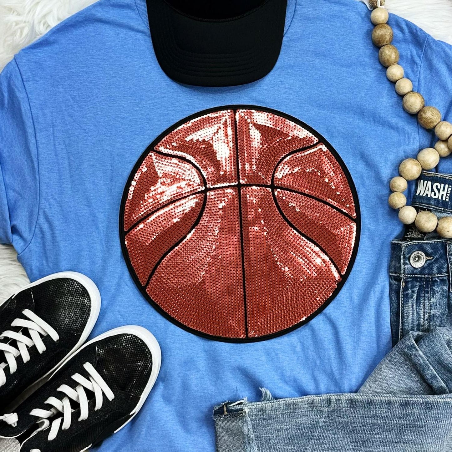 Sequin Basketball Chenille Patch Everyday Tee