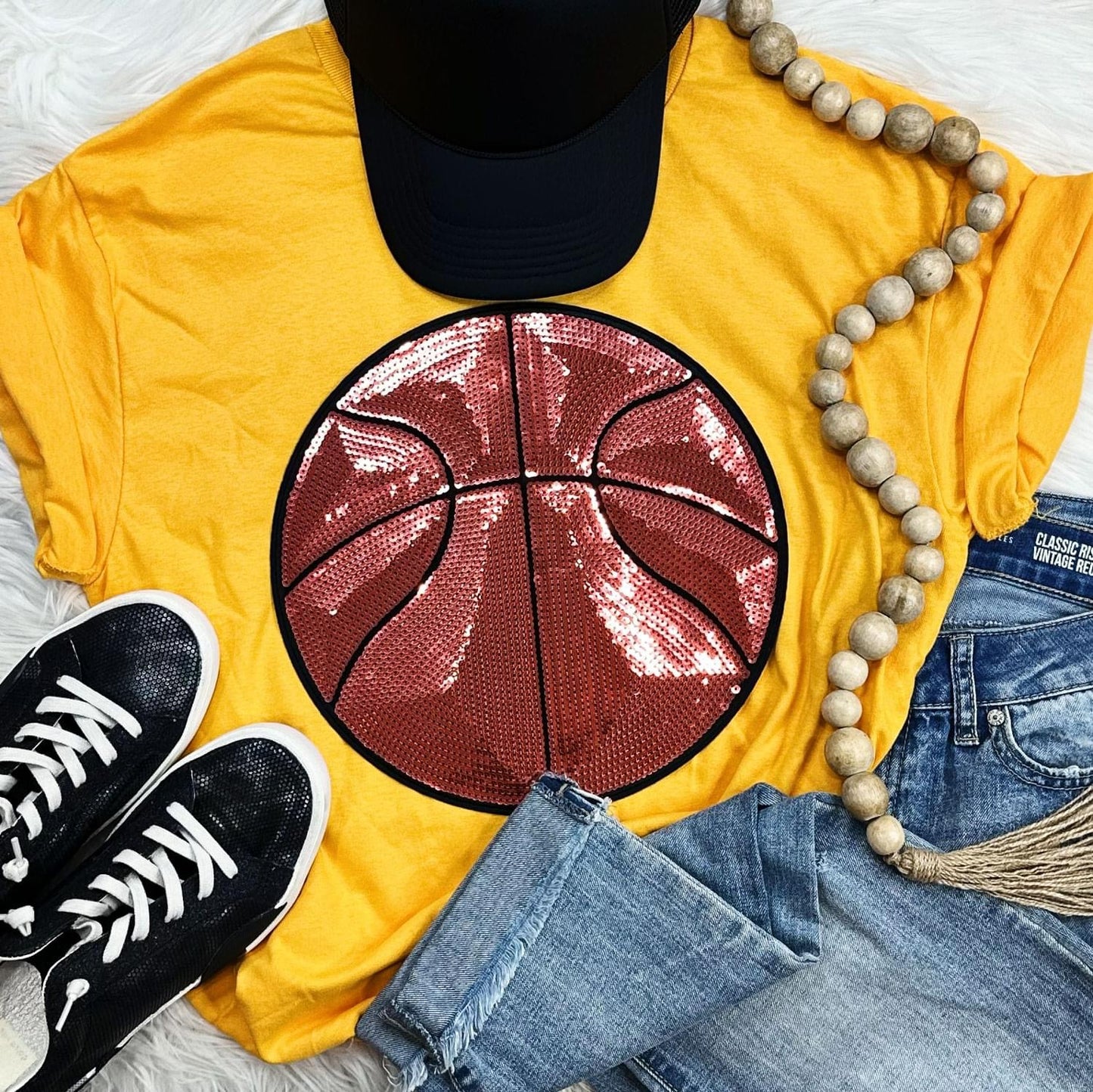 Sequin Basketball Chenille Patch Everyday Tee
