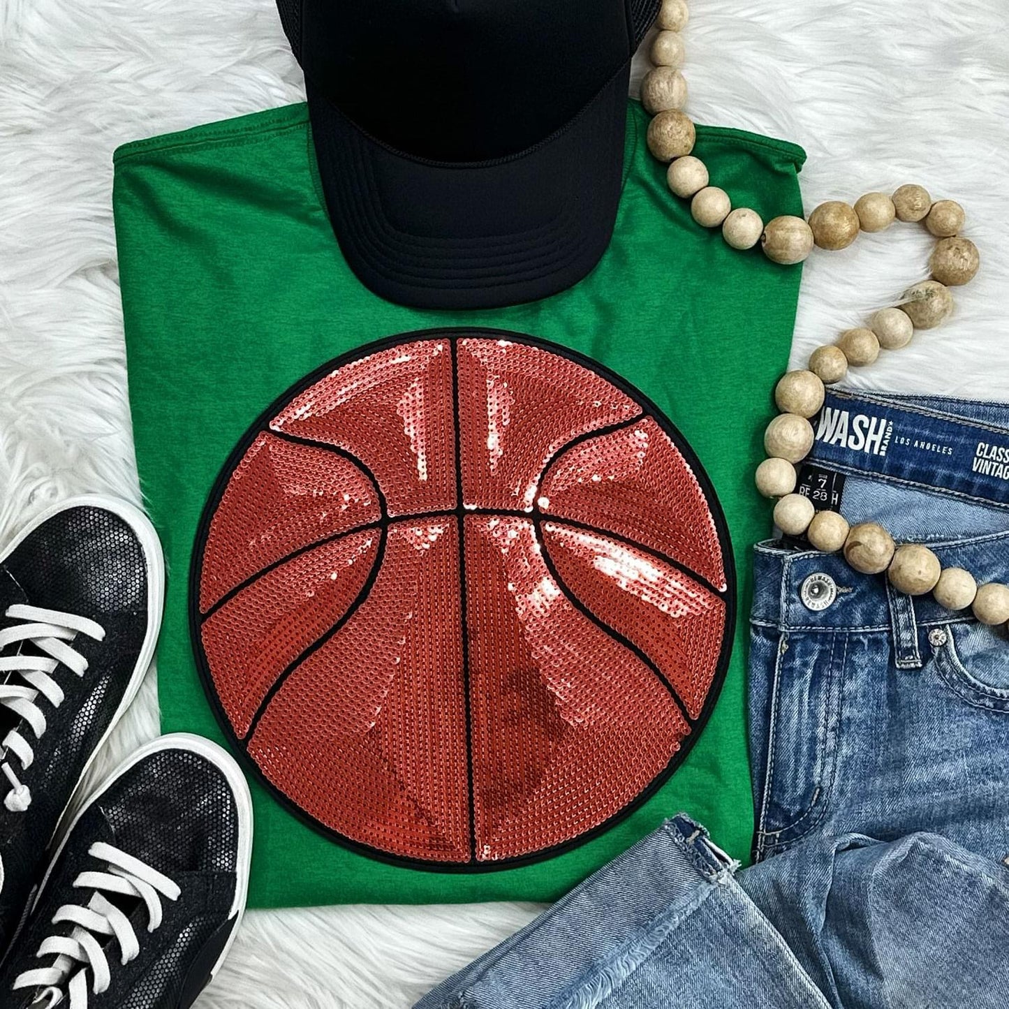 Sequin Basketball Chenille Patch Everyday Tee