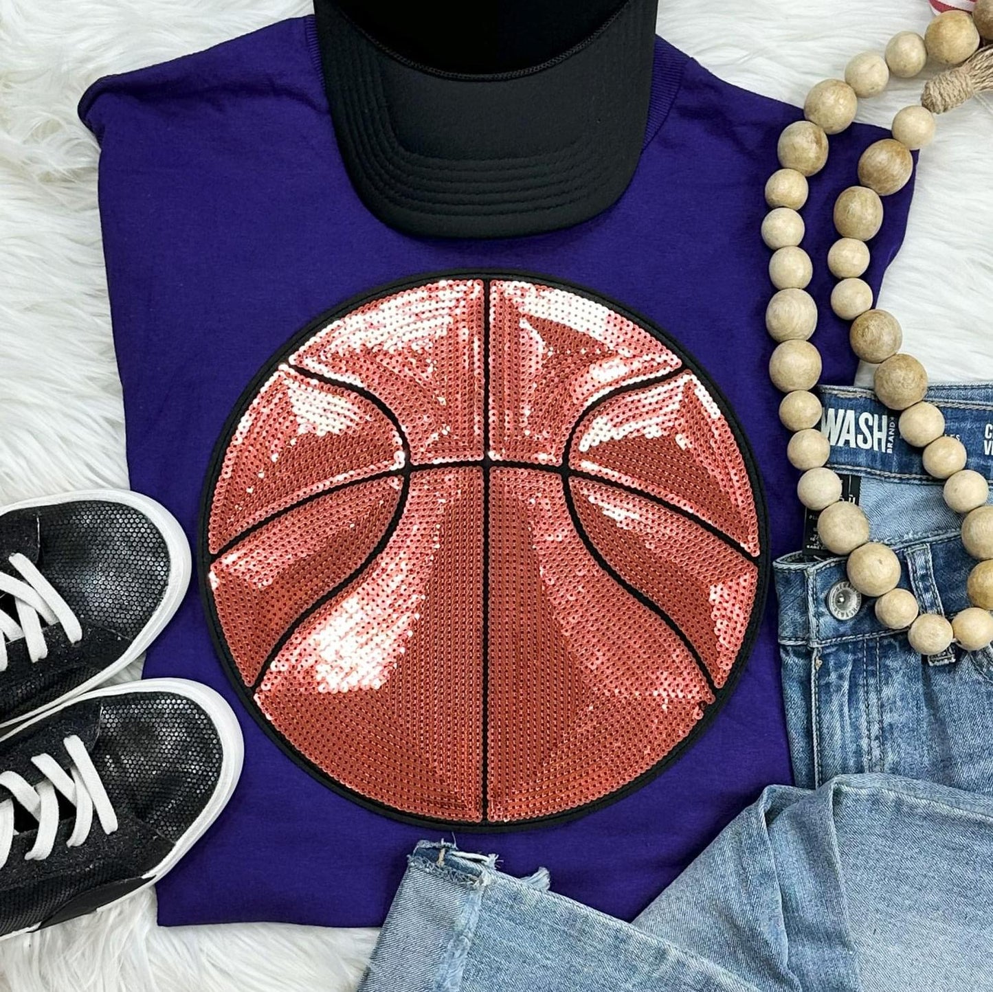 Sequin Basketball Chenille Patch Everyday Tee