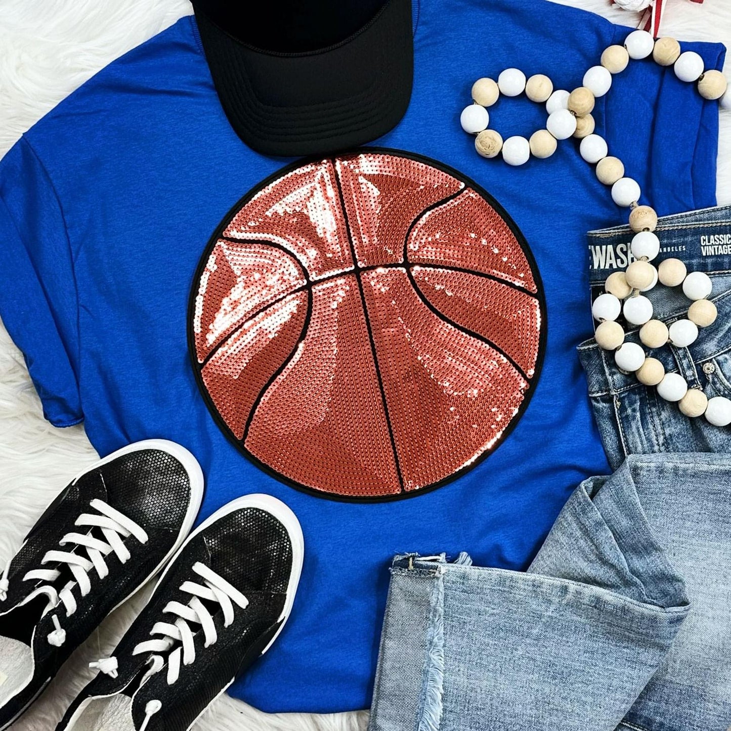 Sequin Basketball Chenille Patch Everyday Tee