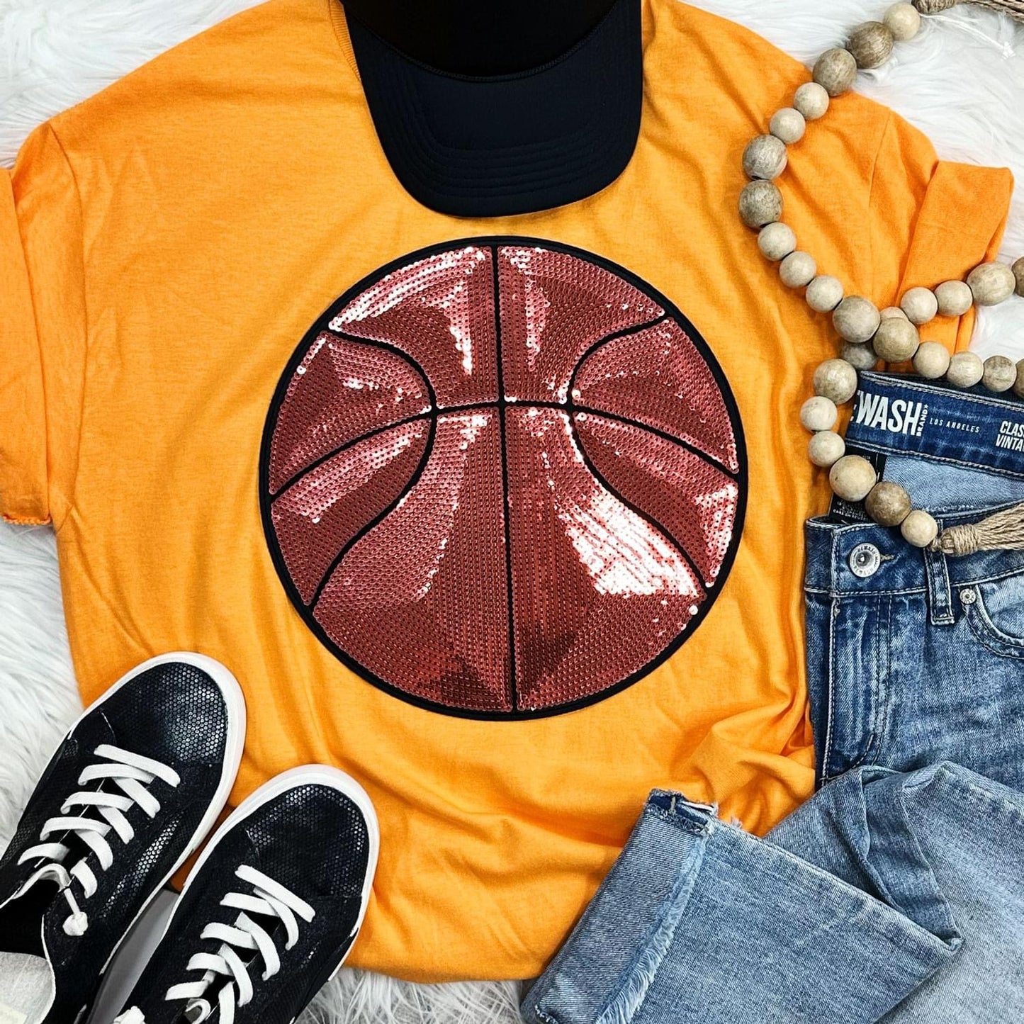 Sequin Basketball Chenille Patch Everyday Tee