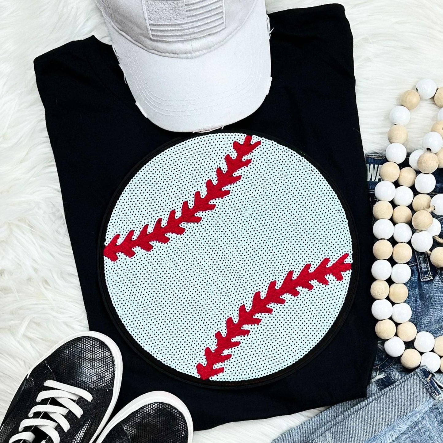 Sequin Baseball Chenille Patch Everyday Tee