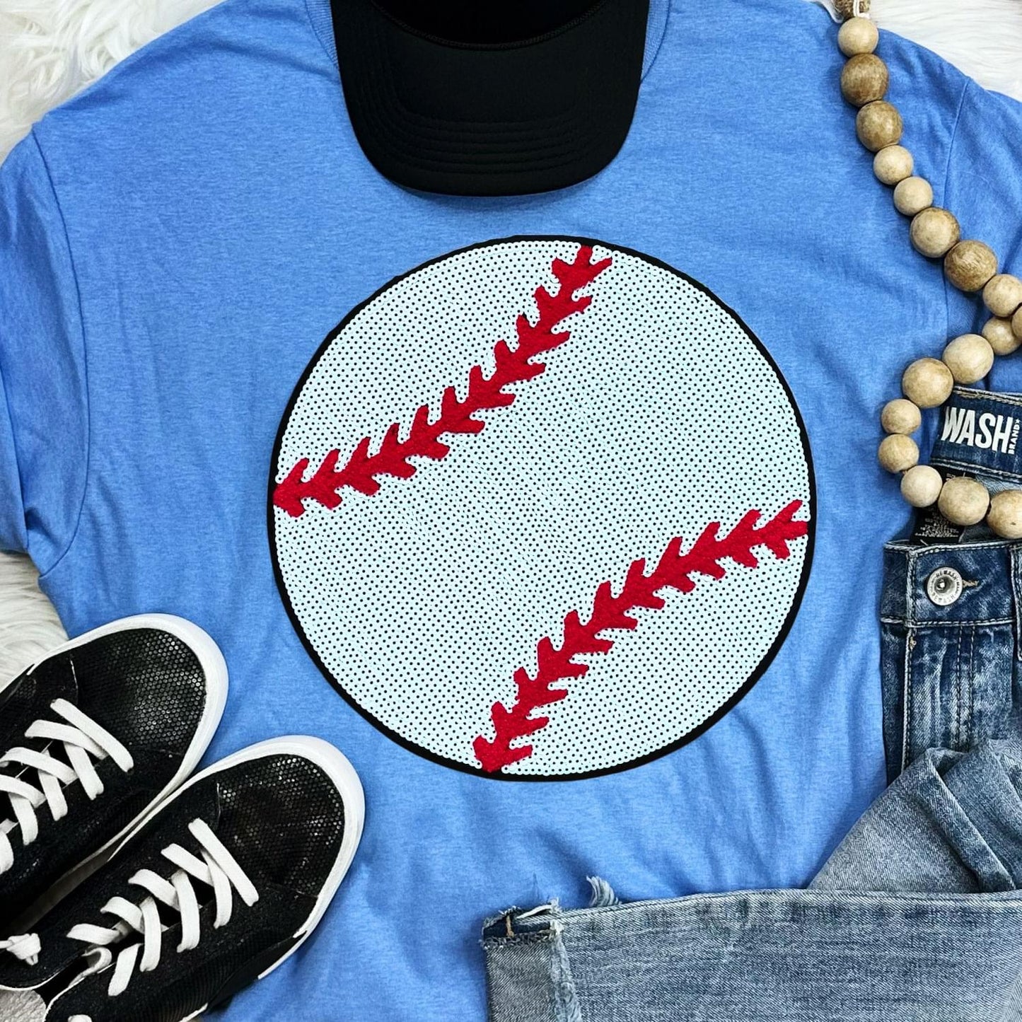 Sequin Baseball Chenille Patch Everyday Tee