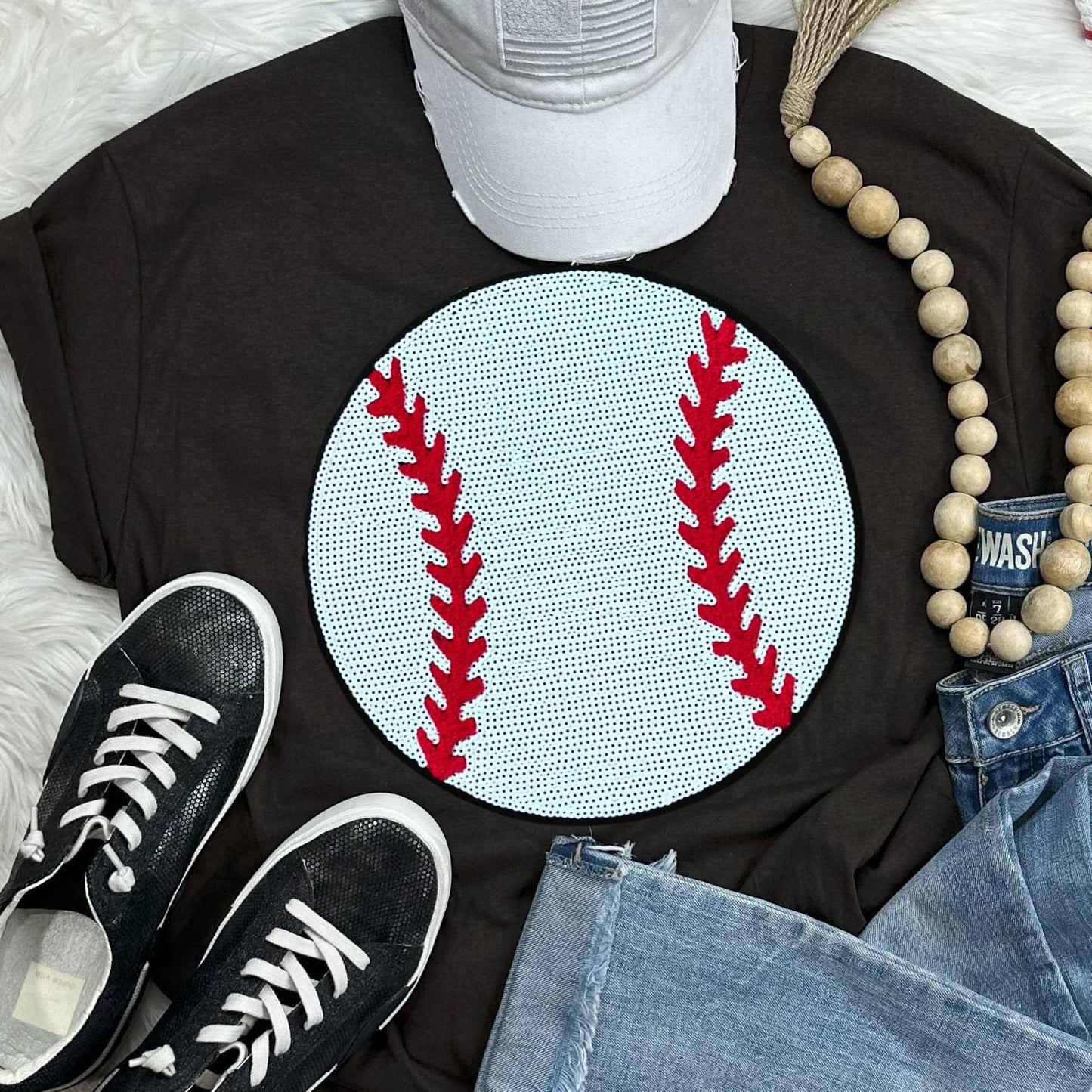 Sequin Baseball Chenille Patch Everyday Tee