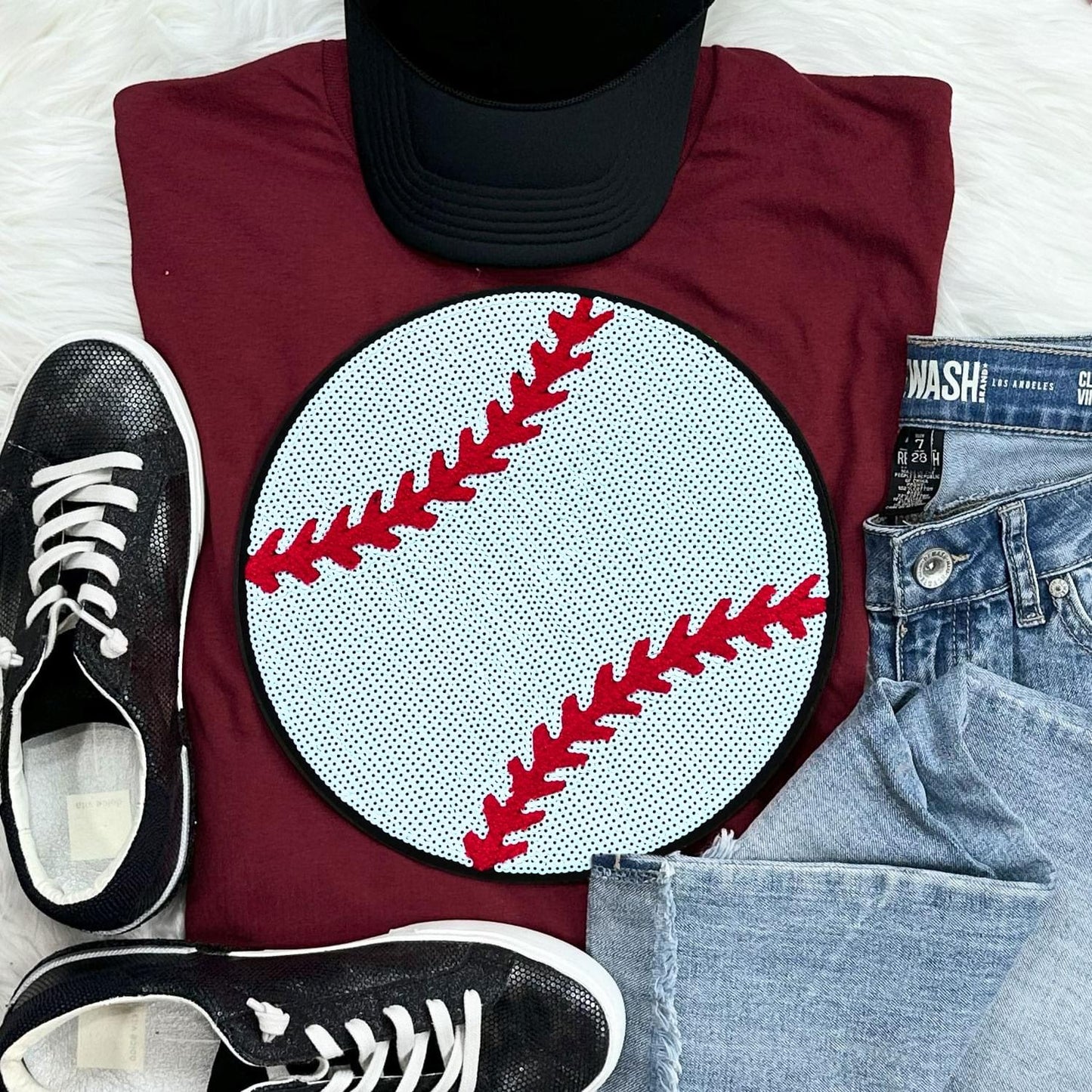 Sequin Baseball Chenille Patch Everyday Tee