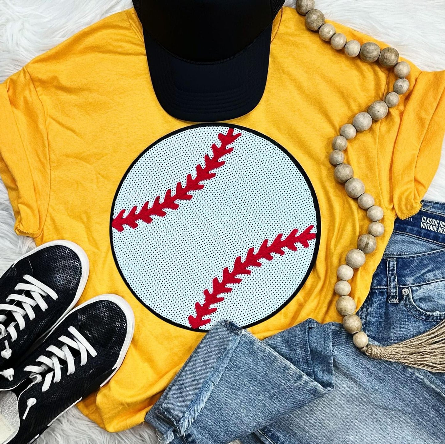 Sequin Baseball Chenille Patch Everyday Tee